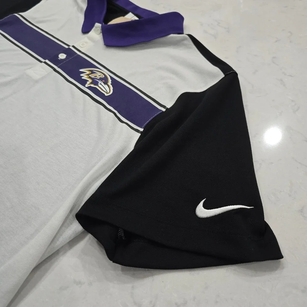 Nike Baltimore Ravens NFL Dri-FIT Polo Shirt Mens XL White Black Purple NWT